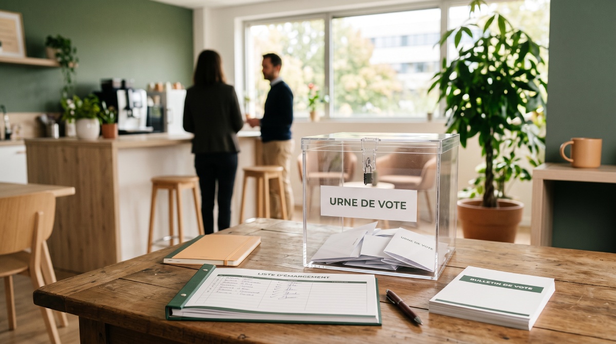 Urne préparée pour les élections du CSE dans une PME