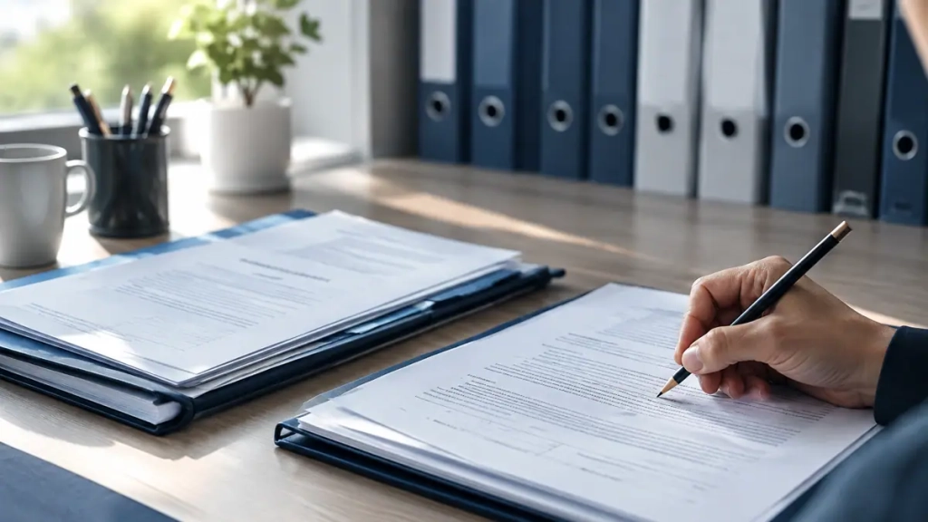 Dossiers RH et contrats de travail examinés lors d'une mission de DRH externalisé