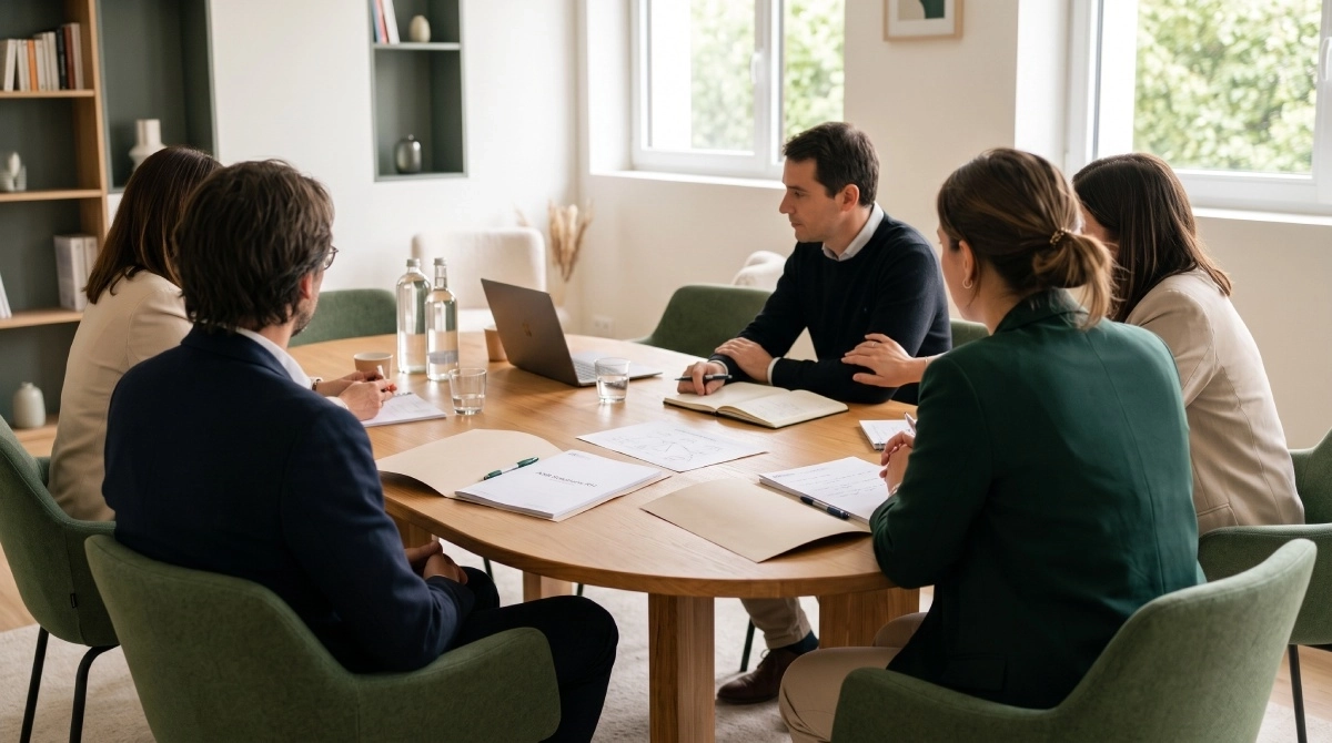 Réunion de dialogue social conduite par un DRH de transition