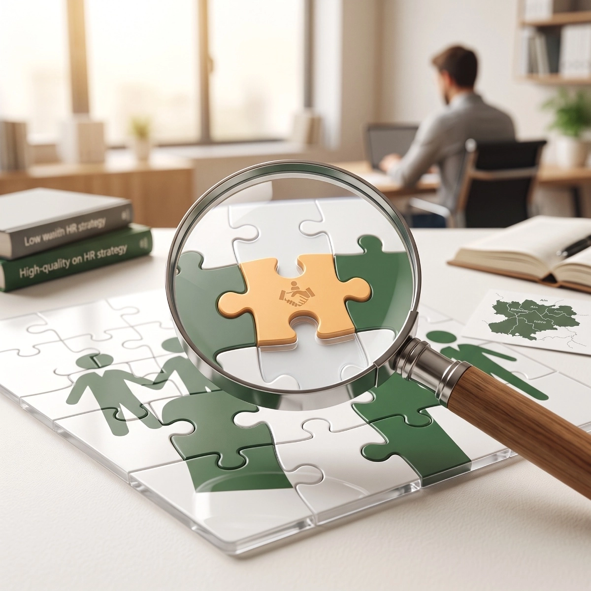 Pièce de puzzle emboîtée symbolisant le conseil RH ciblé du cabinet
